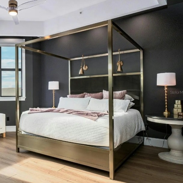 Modern canopy bed in bedroom