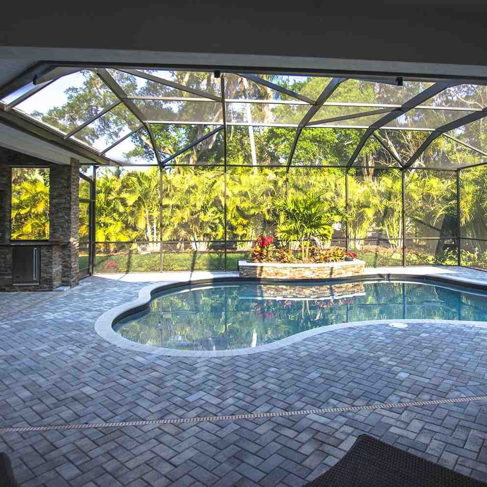 Screened-in pool area view